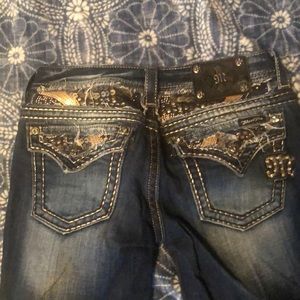 Miss Me Boot Cut Jeans - Dark Blue with Gold Details